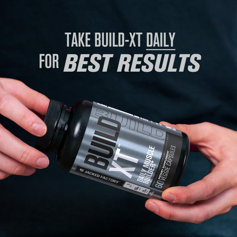 Jacked Factory Build-XT Daily Muscle Builder & Performance Enhancer - Muscle Building Supplement for Muscular Strength & Growth | Trademarked Ingredients Peak02, ElevATP, & Astragin - 60 Veggie Pills 60 Count (Pack of 1)