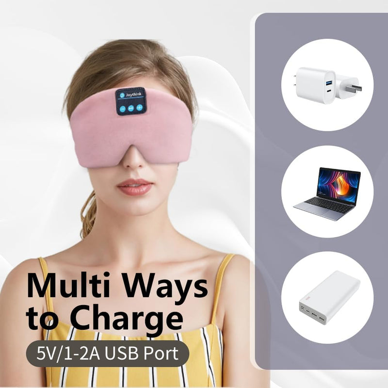 [Australia] - Sleep Mask Bluetooth 5.4 Headphones Soft Wireless Headband Eye Mask Blackout with Microphone (Pink) Pink 