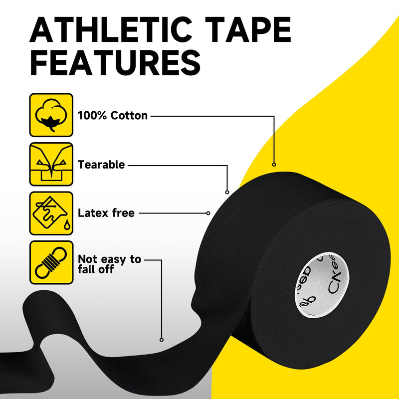 [Australia] - Athletic Tape, 45ft Per Roll, Easy to Tear and No Residue, Sport Tape for Strains and Sprains, Hypoallergenic and Breathable (4 Black) 4 Rolls 