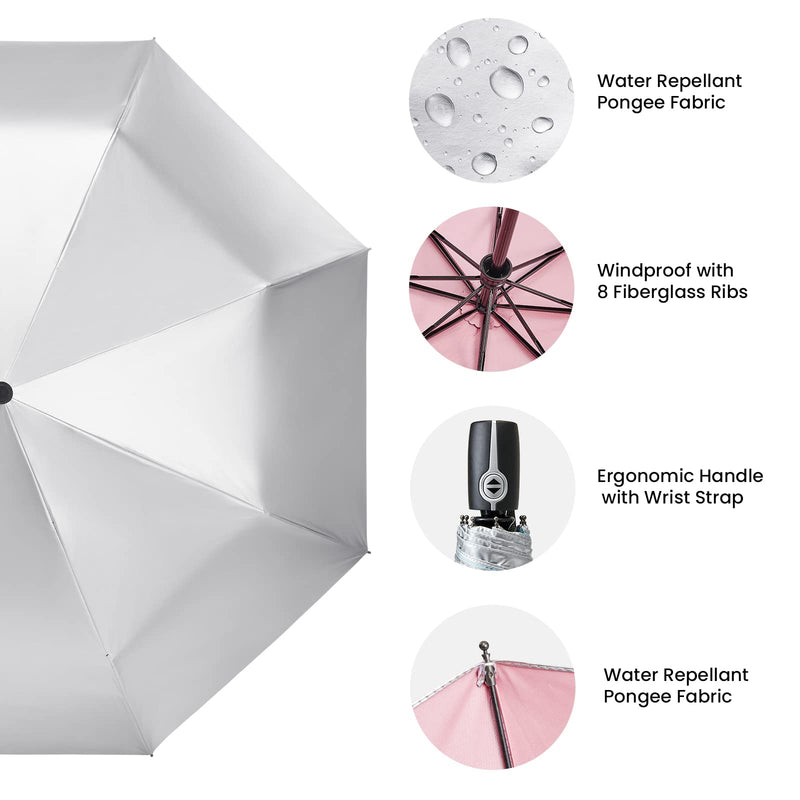 Prospo UPF 50+ UV Protection Umbrella Sun Blocker 46Inch + 62 Inch Large Compact Folding Travel Umbrella Auto Open Close Sun Shade for Women Men
