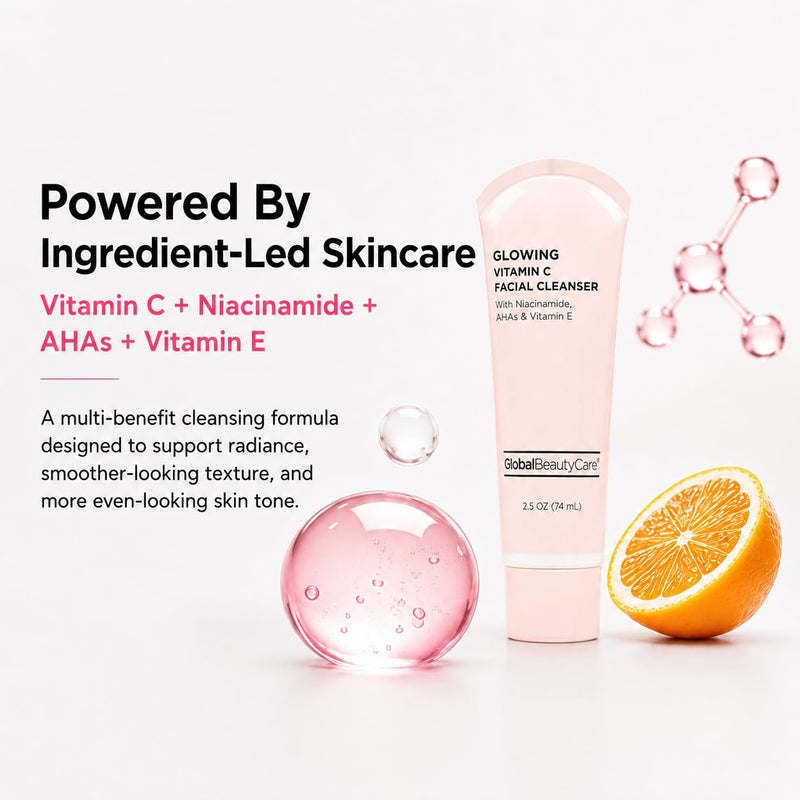 Global Beauty Care Glowing Facial Cleanser - Vitamin C Face Wash to Support Even-Looking Tone and Radiant, Brighter Skin with Niacinamide, AHA & Vitamin E, Gentle Daily Cleanser, 2.5 fl oz (2-Pack) 2.5 Fl Oz (Pack of 2)