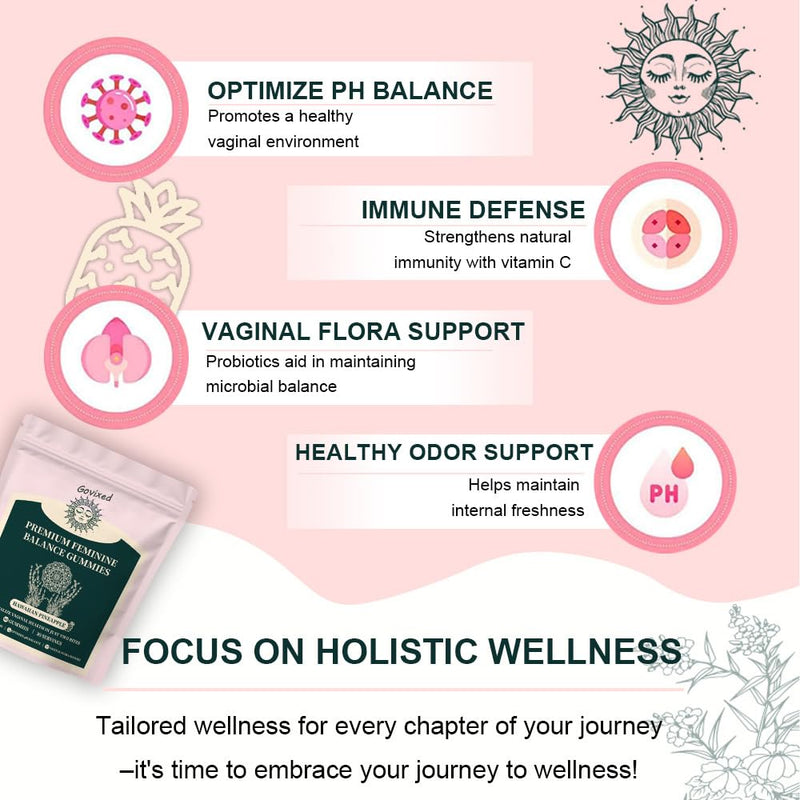 Feminine Balance Gummies for Women's Health, Premium Balance Gummies for pH Balance & Immune Support, Vegan & Low Sugar-Hawaiian Pineapple Flavor-60 Gummies