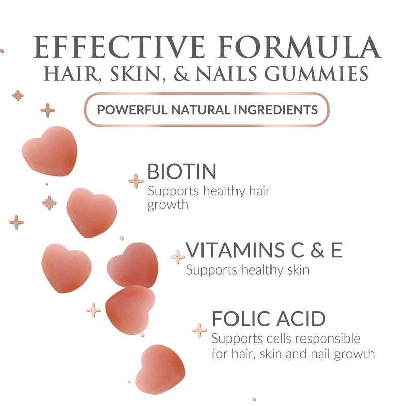 Hair Vitamins Gummies - Sugar Free Hair Growth Support Gummy with Biotin 5000 mcg Per Serving, Vitamin A, B12, C, D, E, Folic Acid - Supports Strong Beautiful Hair and Nails, Vegetarian - 60 Gummies 60 Count (Pack of 1)