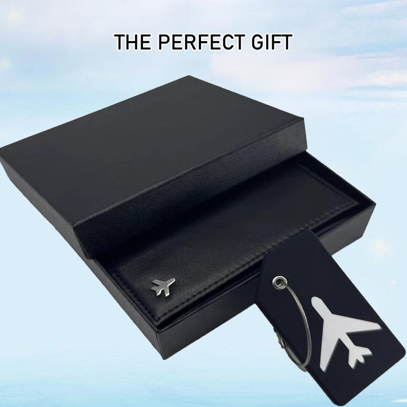Pilot Wallet Passport Holder RFID Blocking Nappa Leather Travel Wallet, Stylish Travel Companion for Aviation Professionals (Black) Black
