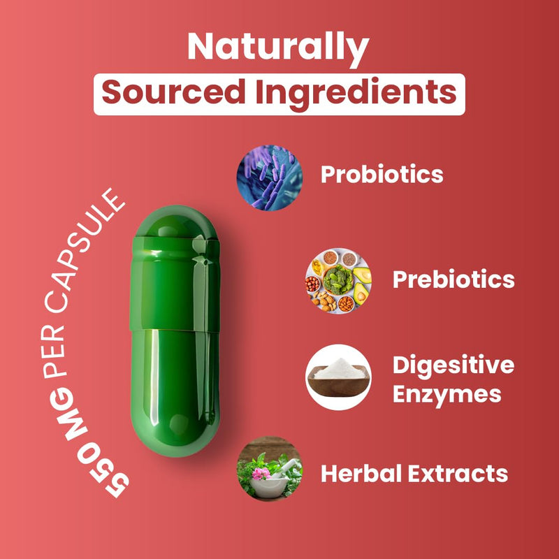 ZeroHarm Digestion Comfort – Probiotic & Prebiotic Blend with Enzymes, Amla & Inulin – Gut, Bloating & Digestive Support – Powered by Real Food Ingredients – 60 Vegan Capsules