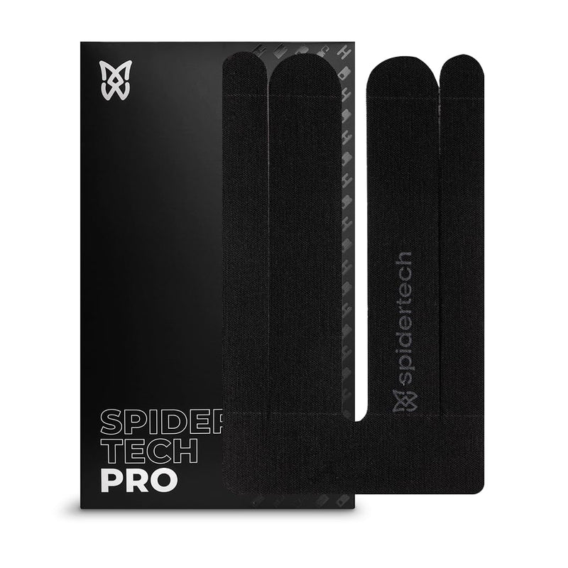 Spidertech Professional Pre-Cut Cotton Kinesiology Tape for Lower Back Pain and Support - for Athletes, Sports Physiotherapists, and Chiropractors, Pain Relief - Black (4 Pack)