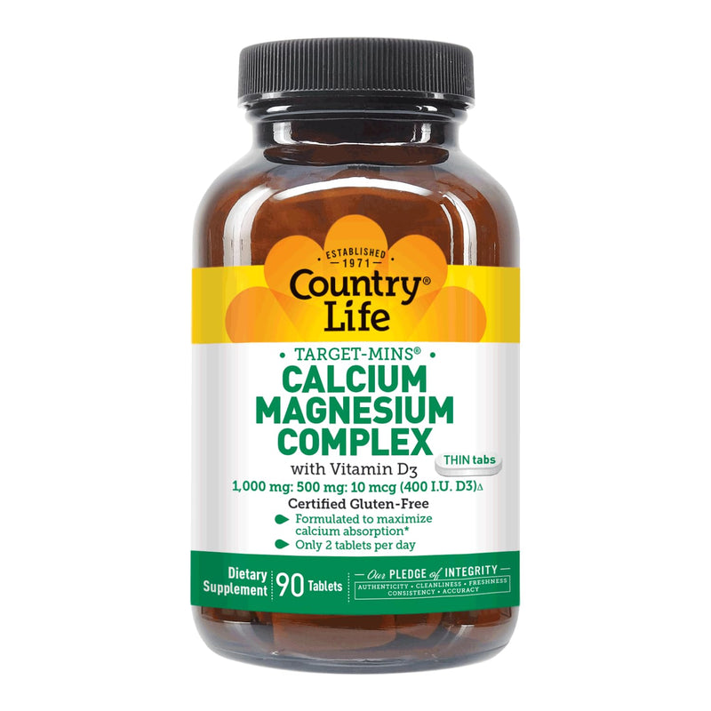 Country Life Calcium Magnesium Zinc with Vitamin D3 and L-Glutamic Acid, Dietary Supplement for Bone Support, Certified Gluten Free, 1000mg/500mg/25mg, 180 Tablets 180 Count (Pack of 1)