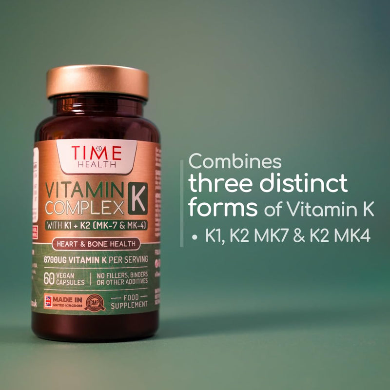 Vitamin K Complex | High Strength 6700ug Per Serving | 60 Capsules | Triple Mix K1 + K2 (MK-7 + MK-4) | Heart & Bone Support | Additive Free | UK Made to GMP Standards | Vegan (60 Count (Pack of 1)) 60 count (Pack of 1)
