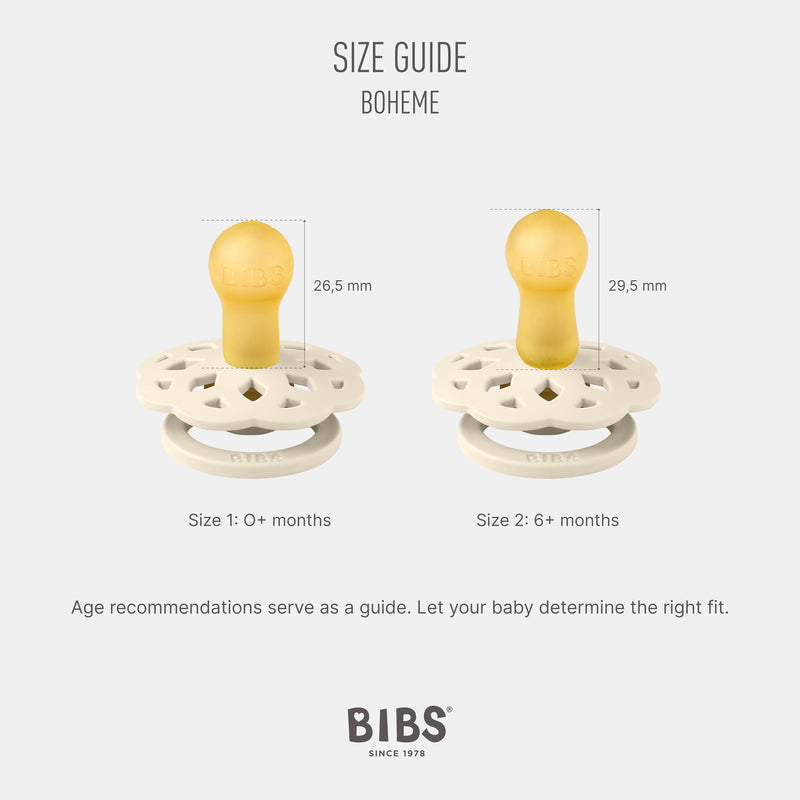 [Australia] - BIBS Boheme Soother 4-Pack | BPA Free Dummy Pacifier Round Nipple | Natural Rubber Latex | Made in Denmark | Size 6-18 Months | Dusky Lilac Mix Size 2 | 6+ Month 