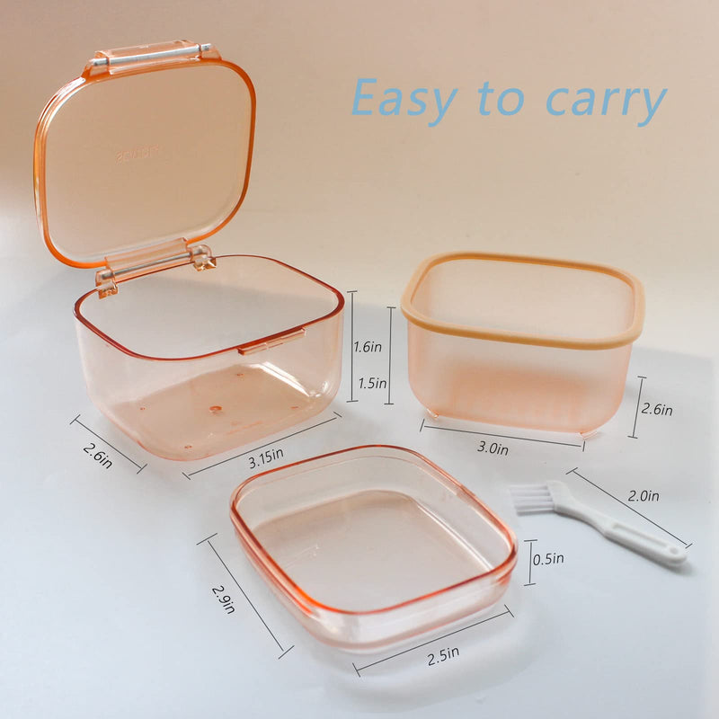 [Australia] - Denture Bath Box,Denture Case,Three-Layer Retainer Case,Non Full Denture Cup,Mouth Guards Holder,Part Removable False Teeth Soak Container,Retainer Clean Box(orange) Size:3.15 * 2.08 * 3.35 orange 