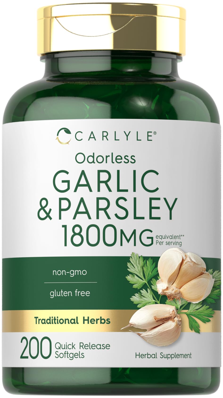 Carlyle Odorless Garlic & Parsley 1800mg | 200 Softgels | Non-GMO, Gluten Free Supplement 200 Count (Pack of 1)