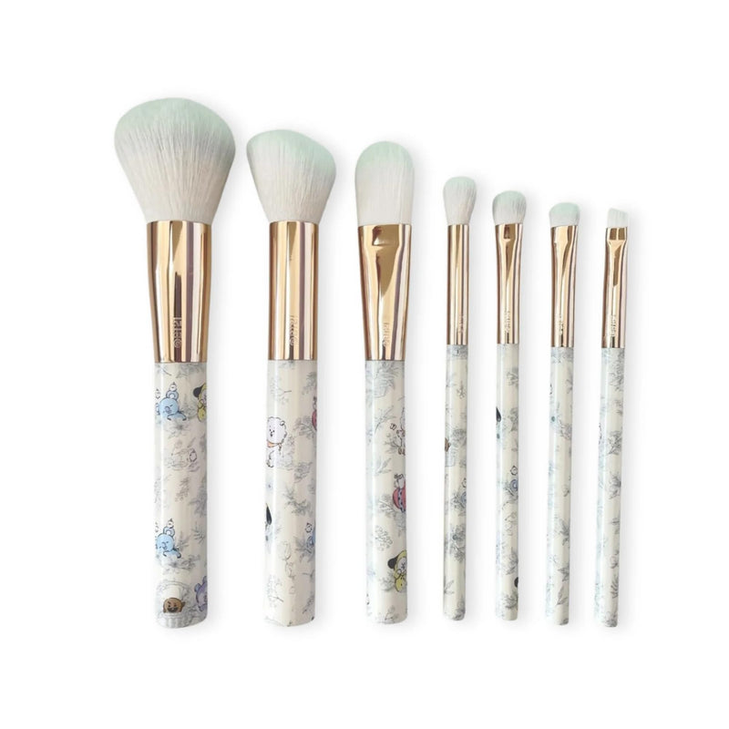 Impressions Vanity BT21 2-Bundle Set: 3 PC Makeup Bag Set with Large, Medium and Small Pouches and 7 PC BT21 Makeup Brush Set with Natural Garden Design Handles