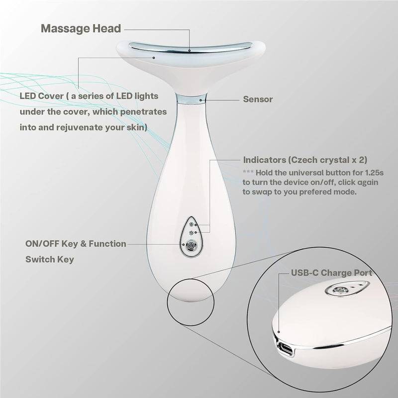 [Australia] - VRAIKO Lily Neck Face Massager, Face Sculpting Tool, Skin Rejuvenation Device with Thermal, Triple Action LED and Vibration, for Anti-Aging, Lifting and Tightening Sagging Skin (Pearl White) Pearl White 