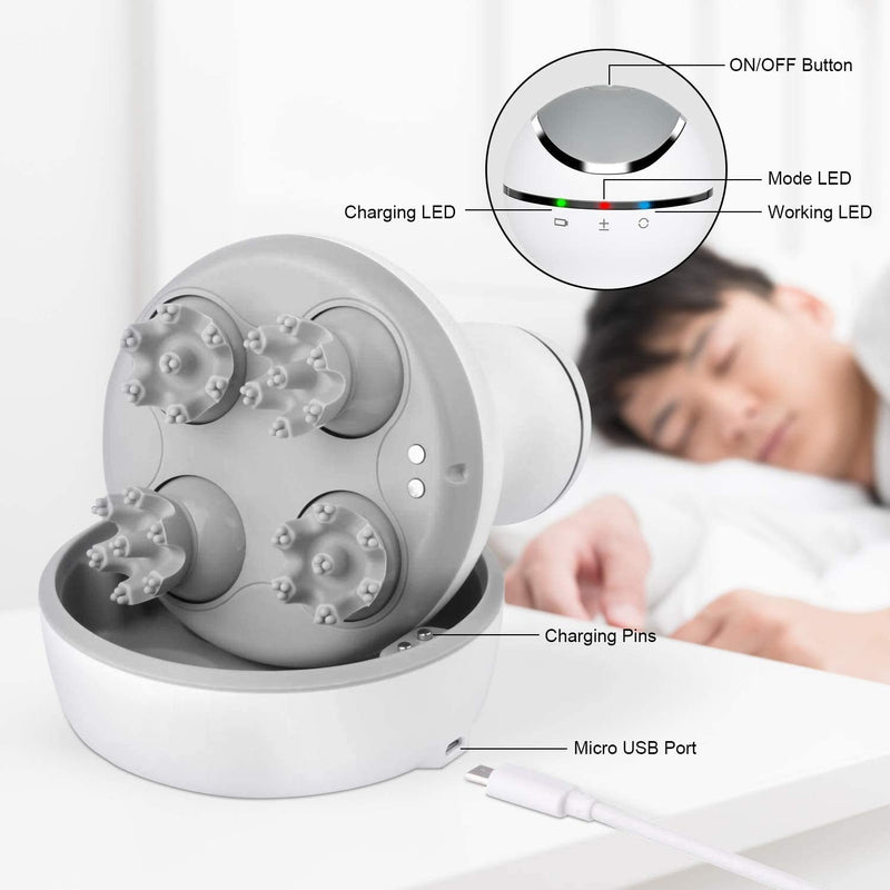 [Australia] - cotsoco Electric Scalp Head Massager, Cordless Hair Massage Waterproof Head Massager with 4 Heads 84 Nodes for Hair Growth, Stress Release Massage & Deep Clean, Gifts for Mom, White 