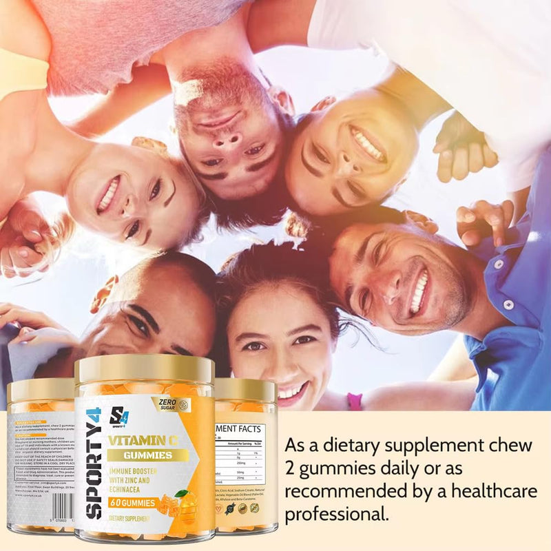 High Strength Vitamin C no creatine (Ascorbic Acid) Gummies + Zinc – Zesty Orange Flavour – Chewable Vegan Gummy Supplement – Immune, Collagen, Energy & Antioxidant Support – 1 Month Supply