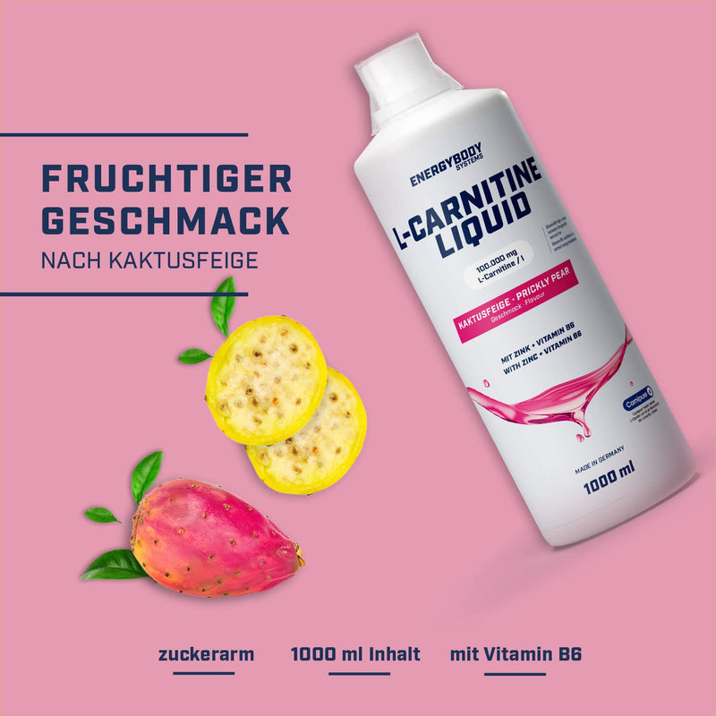 [Australia] - Energybody L-Carnitine Liquid with zinc, high dosage 100,000 mg/liter, liquid, with dosing cup, Carnipure quality, 1000 ml, prickly pear flavor... 