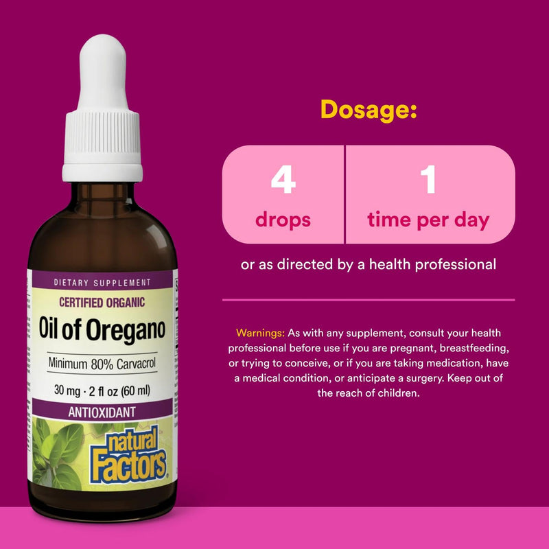 [Australia] - Natural Factors Certified Organic Oil of Oregano, Herbal Supplement for Immune Support, Vegan, Non-GMO, 2 Fl Oz 2 Ounce (Pack of 1) 