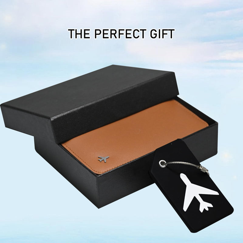 Pilot Wallet Passport Holder RFID Blocking Nappa Leather Travel Wallet, Stylish Travel Companion for Aviation Professionals (Brown Silver) Brown Silver