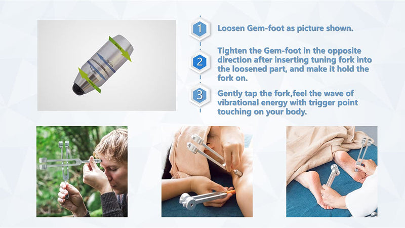 [Australia] - Pack of 2 Weighted Tuning Forks with Natural Gemstone Trigger Point for Sound &Body Healing, OTTO128& OM136.1, Zen Tools,Odorless Silicone Activator 