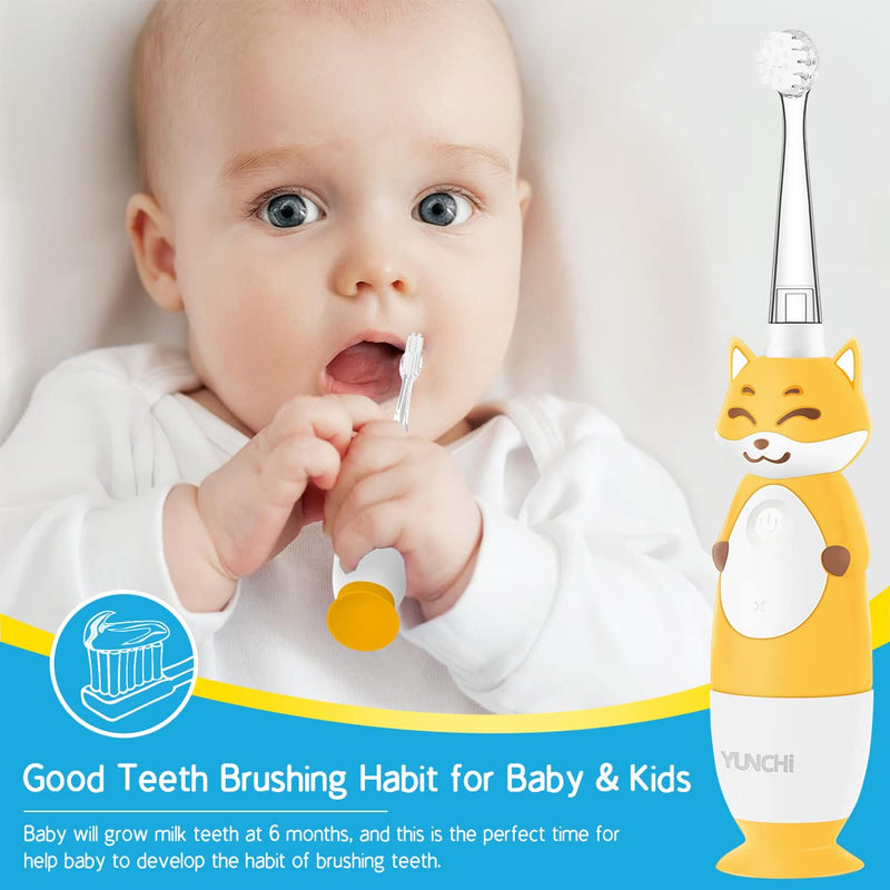 [Australia] - YUNCHI Toddler Electric Toothbrush Age 0-4 Years, Sonic with LED Timer - 4 Heads, BPA Free Yellow 