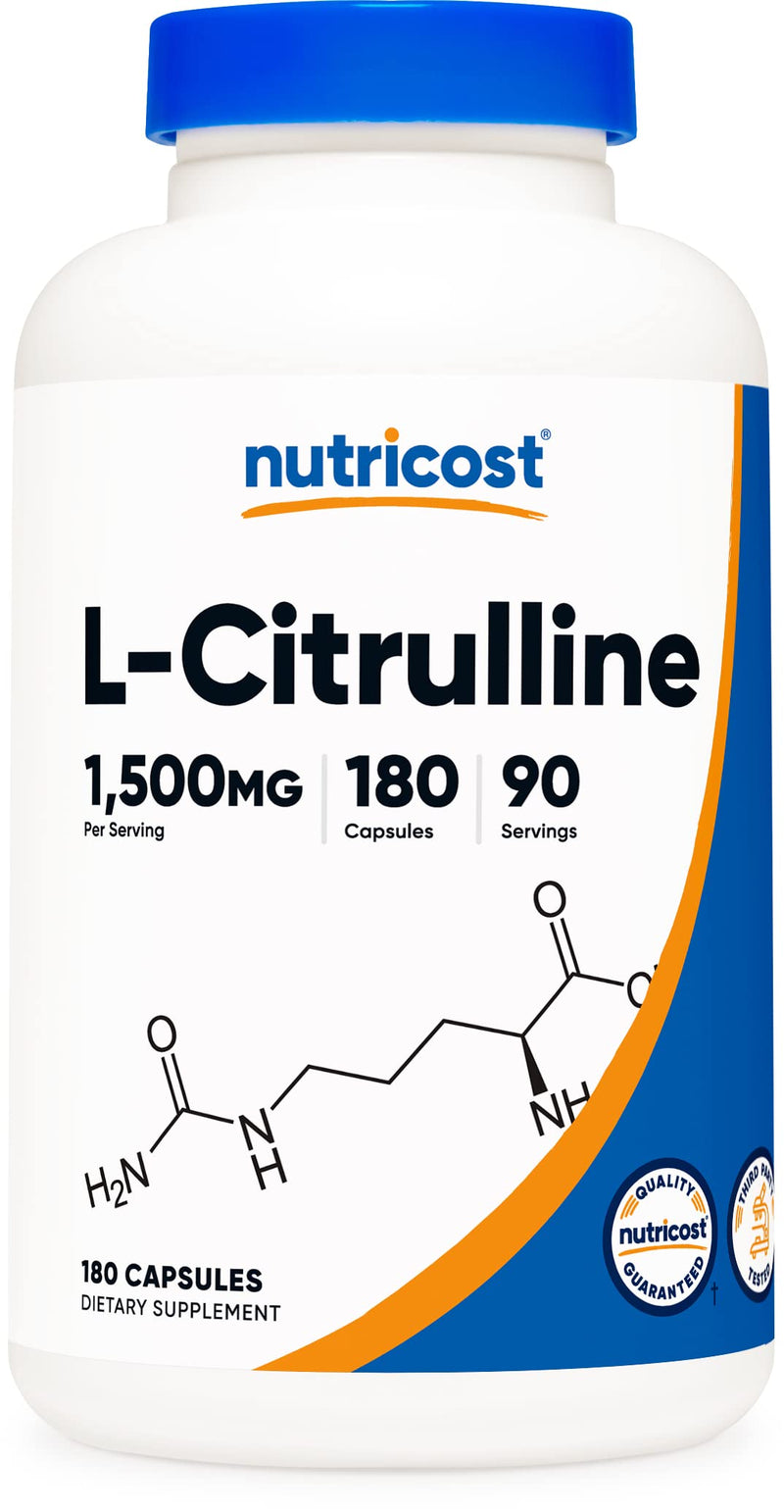 Nutricost L-Citrulline 1500mg, 180 Capsules - 750mg Per Capsule, Gluten Free, Non-GMO, Packaging may vary 180 Count (Pack of 1)