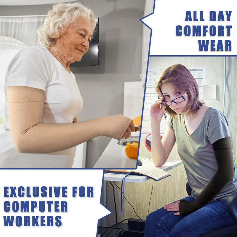 [Australia] - beister Lymphedema Medical Compression Arm Sleeve with Gauntlet for Men & Women (Single), 20-30 mmHg Full Arm Support with Dot Silicone Band, Graduated Compression Arm Brace for Swelling, Arthritis Beige Large 
