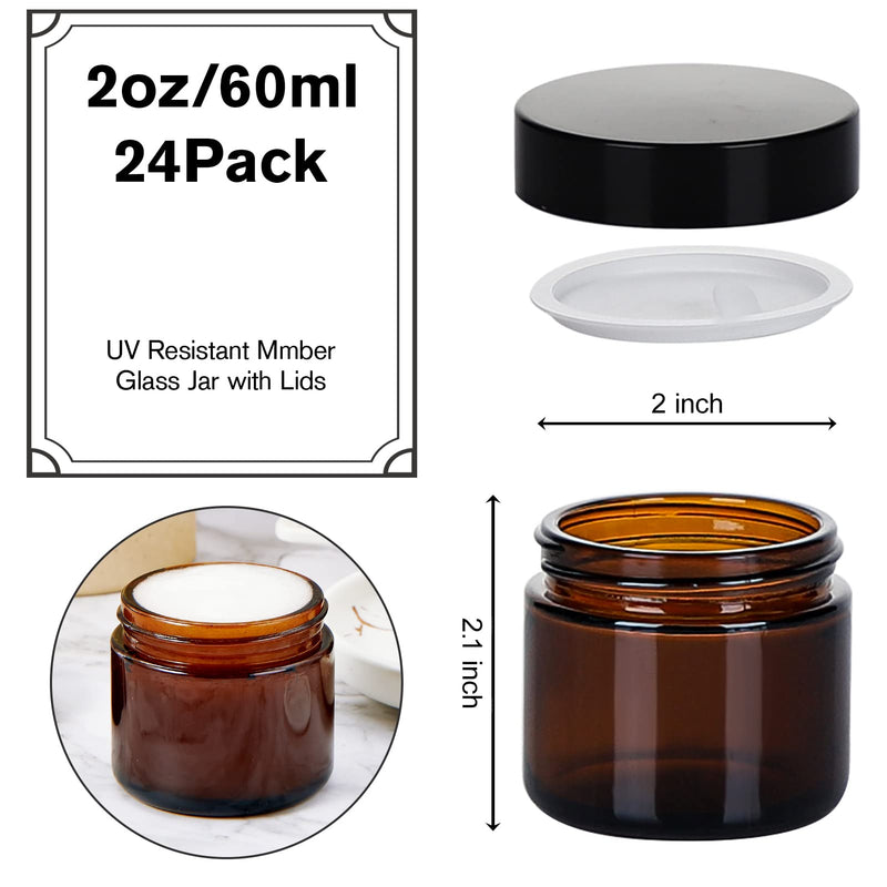 2oz 24Pack Amber Glass Jars with Lids and 2oz 24Pack Amber Dropper Bottle