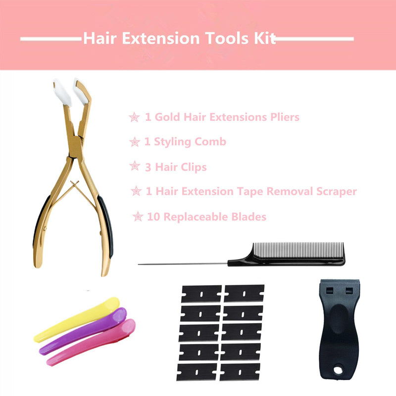 [Australia] - Hair Extension Pliers and Tools Kit for Women - Tape in Hair Extension Tools With Pliers (Gold) Gold 