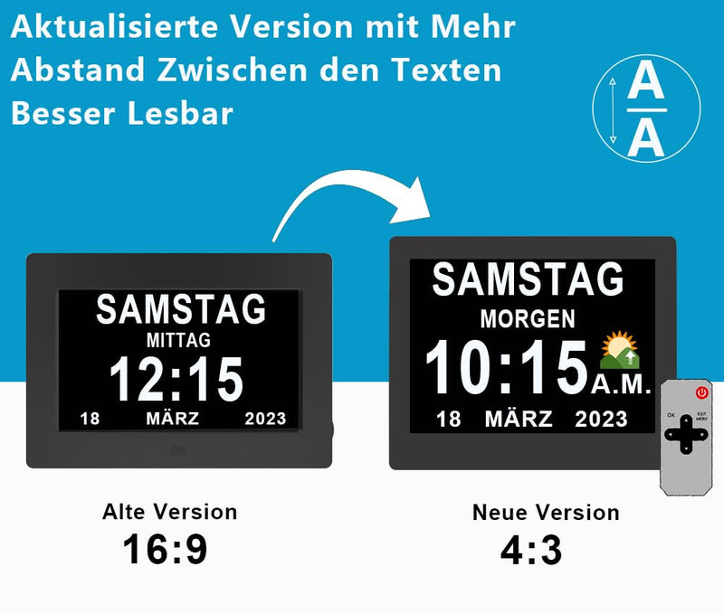[Australia] - Véfaîî 2024 New, 19 Alarms Electronic Day Date Calendar Clock, Non-Abbreviated Day Date Large Clock for Seniors with Dementia Alzheimer - with Remote Control - 8 Inch with Remote Control Black 