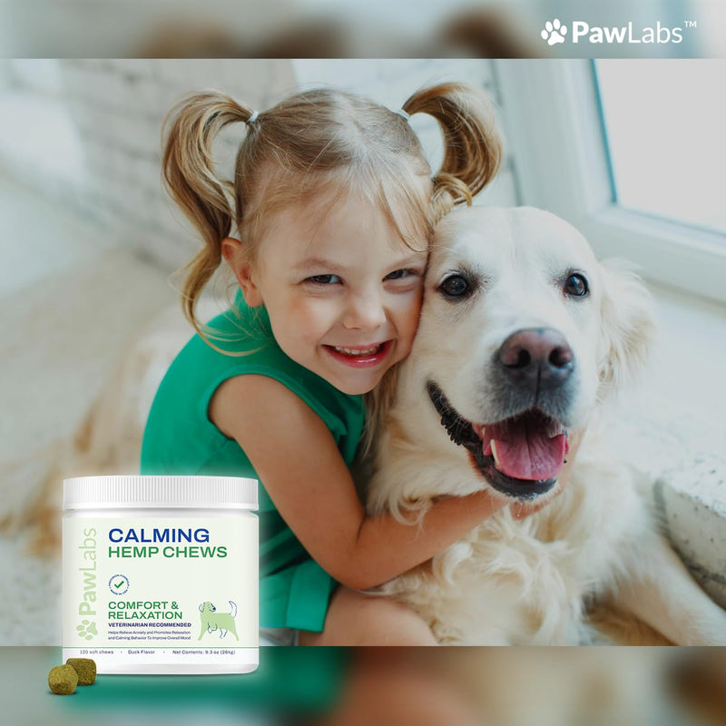 Calming Hemp Chews for Dogs - Relieve Anxiety & Stress - Organic Hemp, Chamomile, Protein Powder, Valerian Root - Natural Calming Aid - Vet Formulated, USA Made - Duck Flavor - 120 Count - PawsPlanet Australia