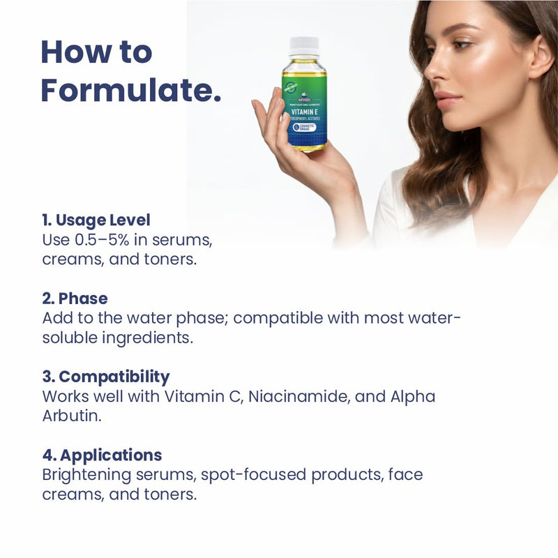Tocopherol Acetate Vitamin E Cosmetic Grade Oil-Soluble Ingredient for Creams Lotions Serums Oils & DIY Formulations (50 ml / 1.69 fl oz)