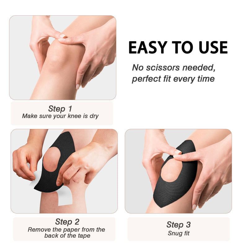 [Australia] - Kinesiology Tape for Knees, 10 Pcs Precut Kinesiology Tape for Knee Pain Relief & Support, Waterproof & Elastic Athletic Tape for Knee Stability, Breathable & Comfortable Knee Tape, Patent Pending Black 
