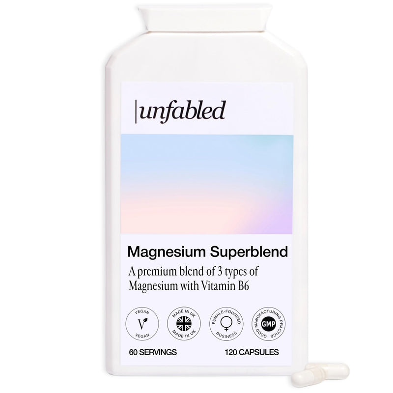 Unfabled 3-in-1 Magnesium Capsules for Women, 120 Capsules, 250mg Magnesium Glycinate, Malate & Taurate with Vitamin B6, Energy & Nervous System Support, 60-Day Supply, Made in UK