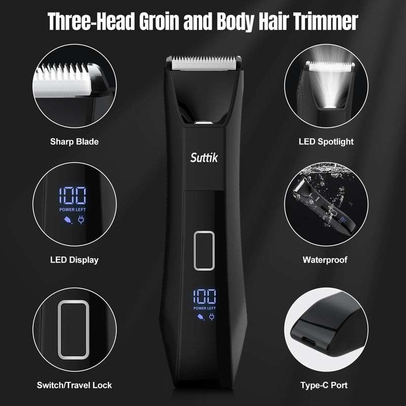 [Australia] - Manscape Body and Ball Trimmer for Men, 3-in-1 Pubic Groin & Nose Hair Trimmer, Ball Shaver & Body Groomer, Wet/Dry Electric Razors for Smooth Shaving, IPX7 Waterproof with Travel Case Black 