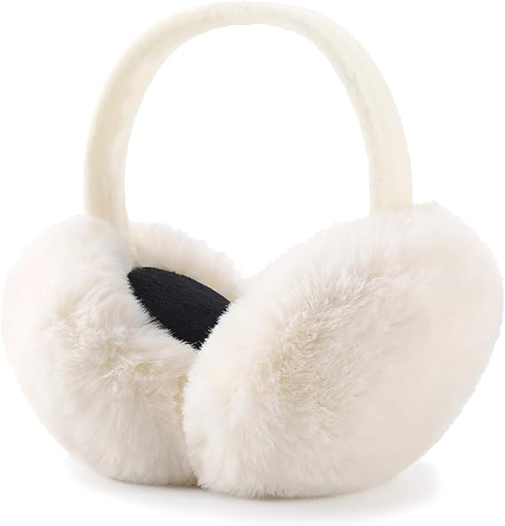 [Australia] - LETHMIK Womens Faux Fur Earmuffs Foldable Big Winter Outdoor Ear Warmers Beige One Size 