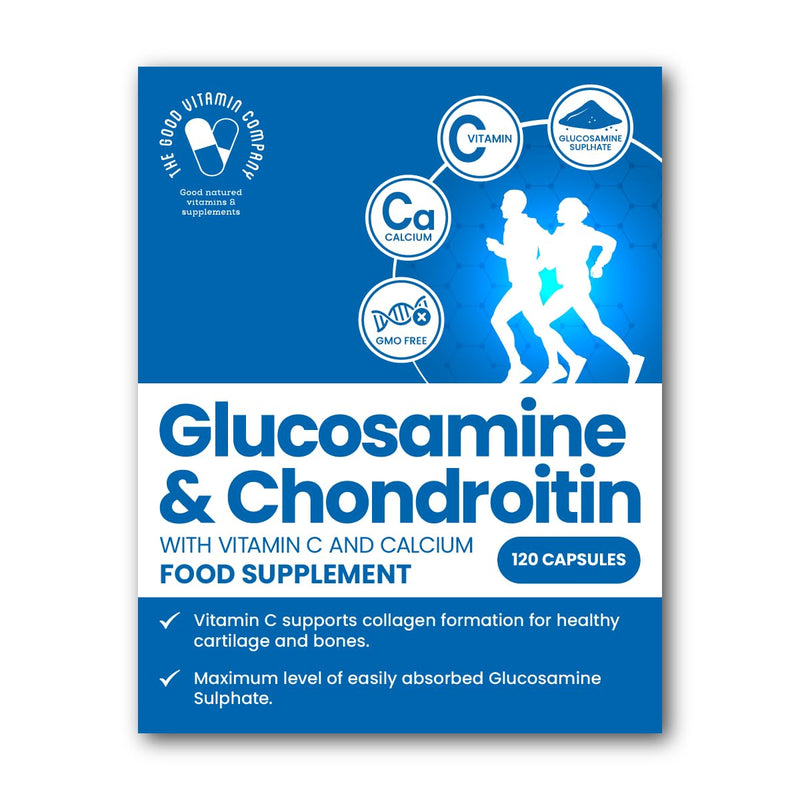 Glucosamine & Chondroitin Capsules with Vitamin C – Joint & Cartilage Support Supplement | Supports Mobility, Flexibility & Collagen Formation | 120 Capsules (40 Days Supply) | Made in UK