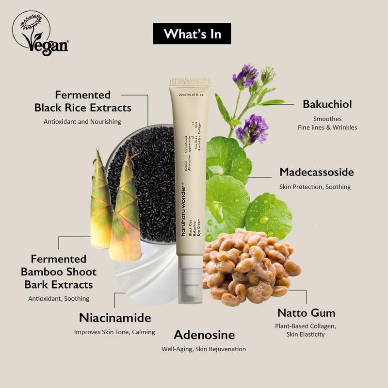 [Australia] - [Haruharu Wonder] Black Rice Bakuchiol Eye Cream 0.67 fl.oz / 20ml | Anti-Aging, Wrinkle Care, Natural Retinol Alternative | Cruelty Free, EWG-Green 0.7 Fl Oz (Pack of 1) 