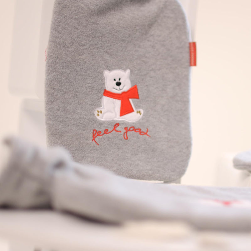 [Australia] - Hugo Frosch hot water bottle classic 1.8 l with fleece cover "feel good" bear gray 