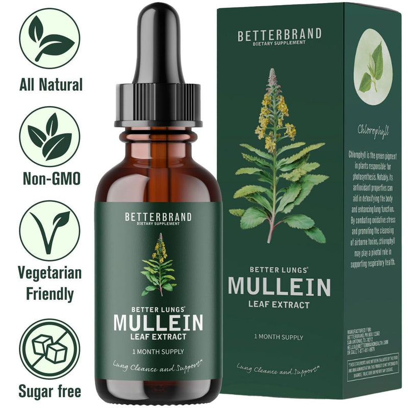 [Australia] - Betterbrand BetterLungs Mullein Leaf Extract - Support Lung Cleanse & Respiratory Function for Healthy Breathing - Natural Supplement, Tincture Drops | Non-GMO, Vegetarian | 1 Month Supply 
