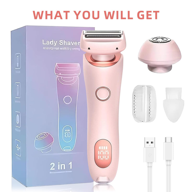 Womens Electric Shaver, 2 in 1 Razor for Women, Wet & Dry Electric Waterproof Razor with LED Display, Cordless Bikini Trimmer for Sensitive Skin, Painless Hair Removal