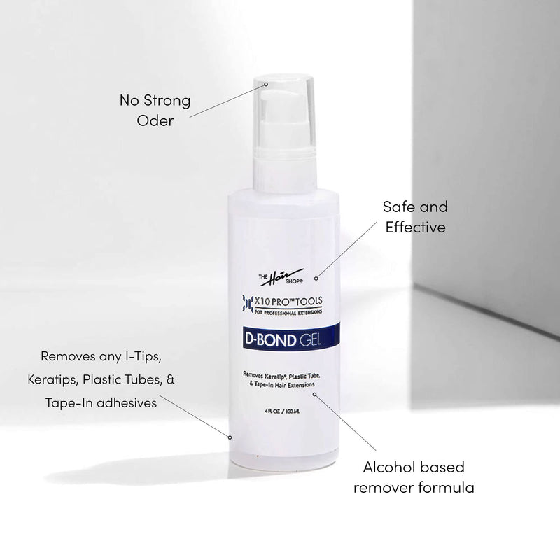 [Australia] - X10 Pro-Tools D Bond Gel Remover by The Hair Shop, Keratin Glue Fusion Pre Bonded U Tip, K Tip Adhesive Remover For Super Or Regular Keratip, For Keratin Glue, Tape-Ins and Shrinkies (4 oz Bottle) 