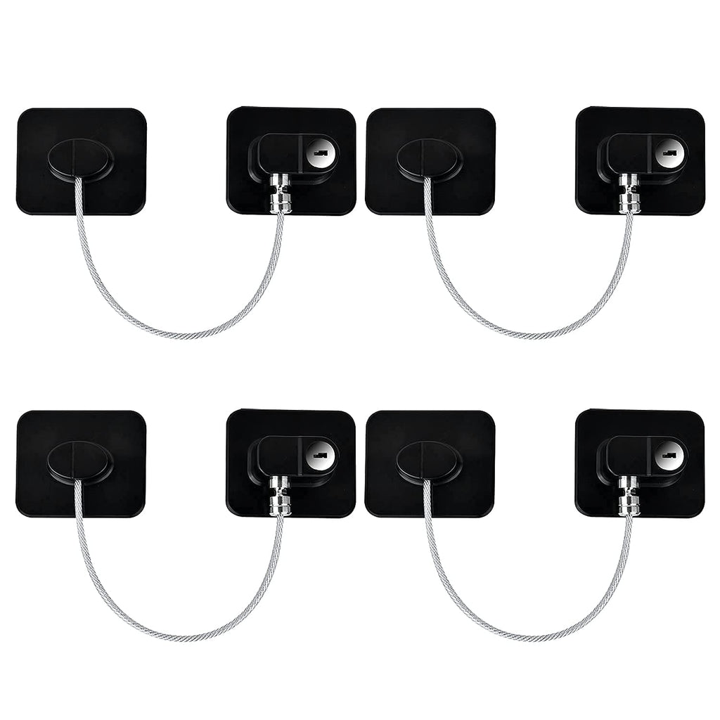 Refrigerator Lock, Baby Proof Cabinet Locks with Keys, Child Safety Locks for Cabinets 4 Pack 4 Count (Pack of 1) Black 4 Pack