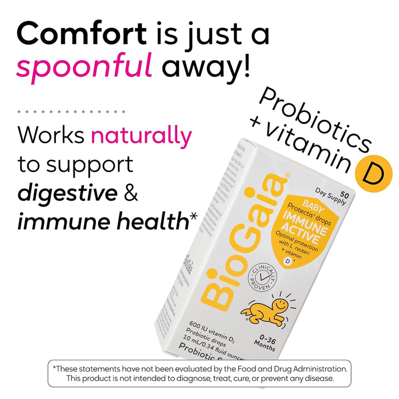 BioGaia Immune Active Baby Probiotic Drops + Vitamin D | for Digestive & Immune Health | for Babies & Toddlers 0-36 Months | Pediatrician Trusted | Allergen, Dairy, Soy & Gluten Free | 50 Day Supply 10mL