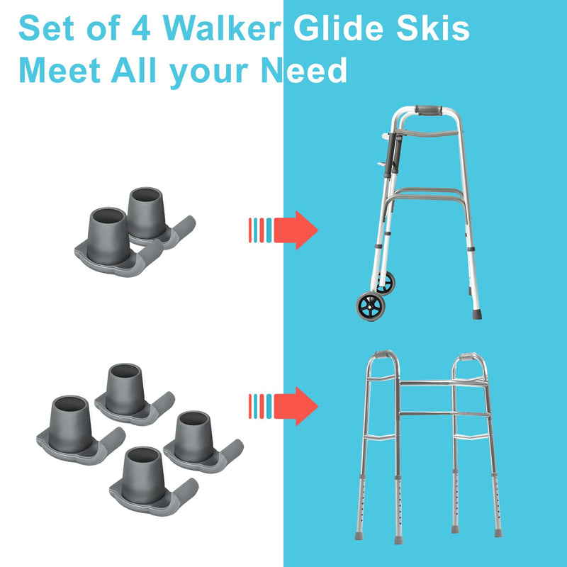 [Australia] - 4 Pack Walker Skis Glides for Folding Walkers, Walker Glides for Seniors, Essentials Walker Accessories Mobility Aid Accessory for Seniors Gray 4 