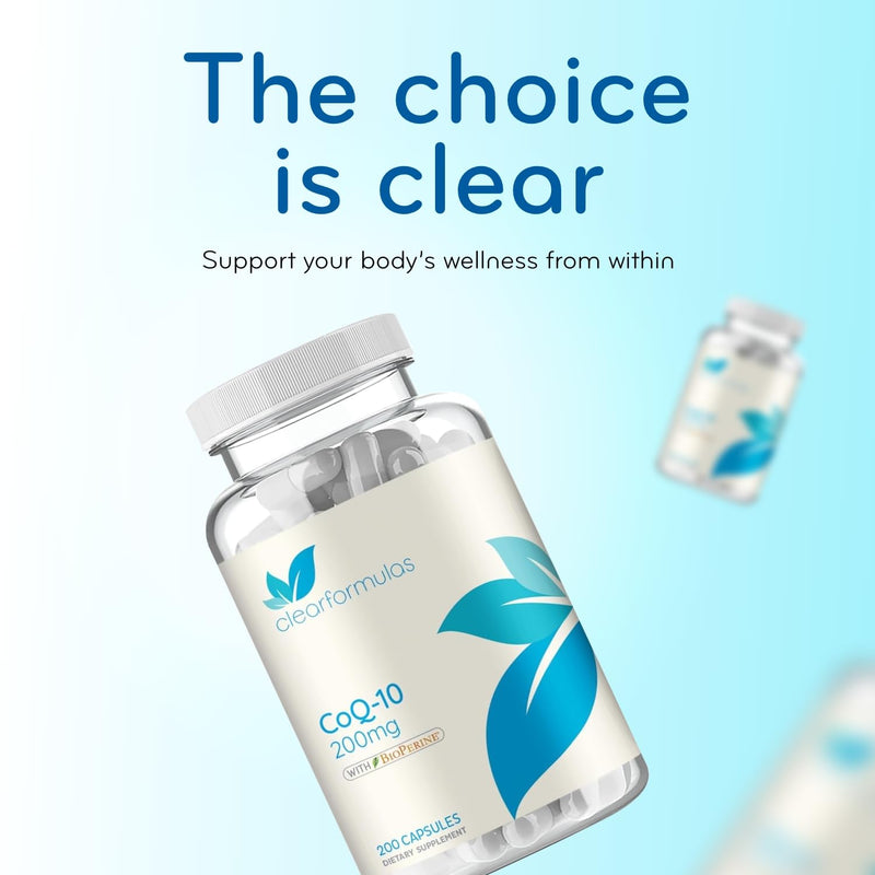 CoQ10 200mg with BioPerine - Enhanced Absorption Coenzyme Q10 200mg Potent Antioxidant for Heart Energy and Aging Support - High Stability CoQ10 Ubiquinone Caps - Made in a cGMP US Lab (200 Servings)