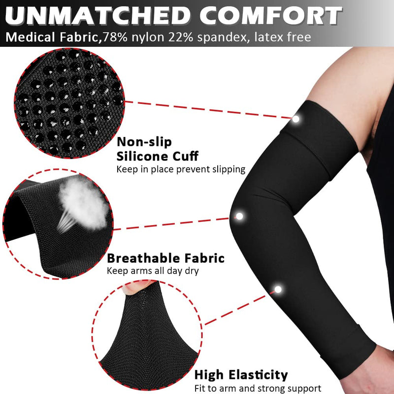 [Australia] - Ailaka Medical Compression Lymphedema Women Men Compression Arm 20-30 mmhg Compression Sleeves with Dotted Silicone Band, Bracelet for Varicose Veins, Lymphedema, Arthritis, Tennis Elbow Black Small (1 Pair) 