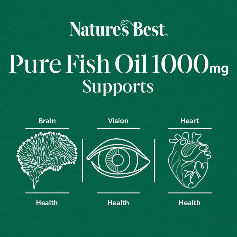 Nature's Best Pure Fish Oil Capsules High Strength (1000mg) - Essential Omega 3 Fish Oil with EPA 360mg and DHA 240mg - UK Made - 180 Capsules (Up to 6 Months' Supply) 1000 mg 180 Count (Pack of 1)