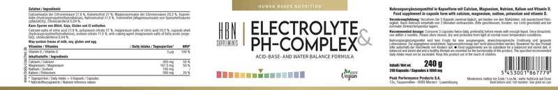 [Australia] - HBN - electrolyte & pH complex - 240 capsules I calcium I magnesium I sodium I potassium I vitamin D3 I acid - alkaline balance I immune system I energy metabolism I vegan I gluten-free 
