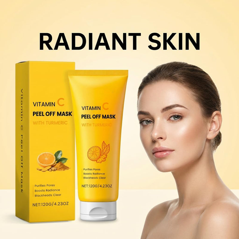 Turmeric Face Mask with Vitamin C, Peel Off Face Mask, Deep Clean & Gently Removes Blackheads, Brushes Included
