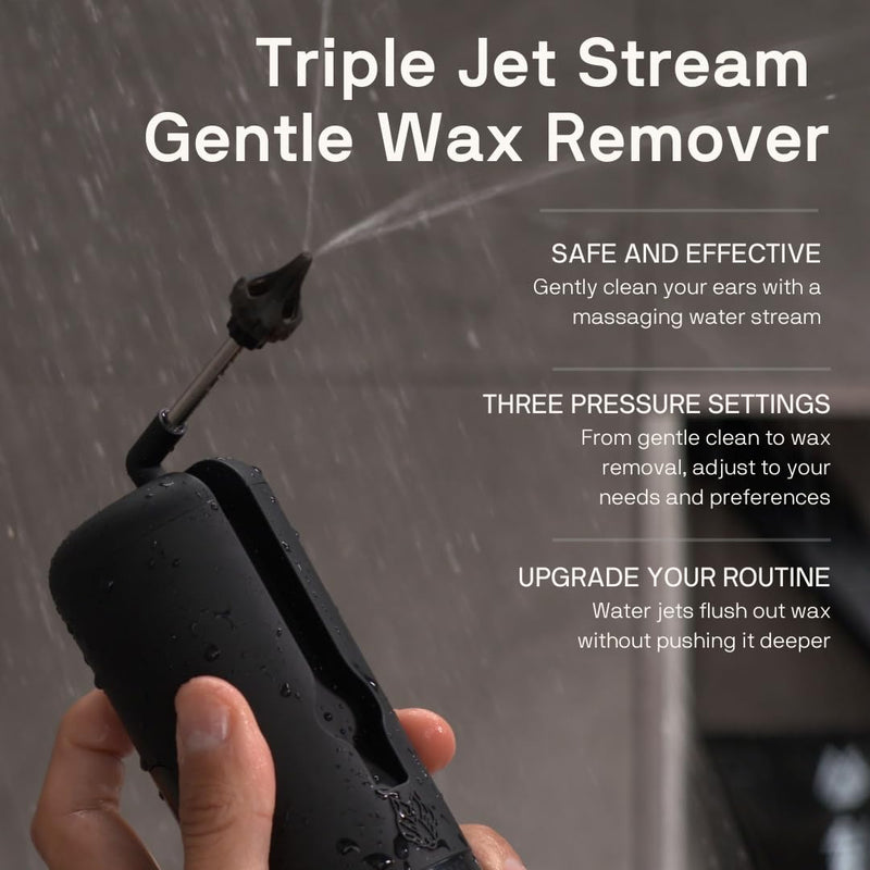 [Australia] - Wush Pro by Black Wolf - The Original Deluxe Water Powered Ear Cleaner with 6 Reusable Replacement Tips by Black Wolf - Safe & Effective for Ear Wax Buildup - Electric Ear Wax Removal Kit (Black) 